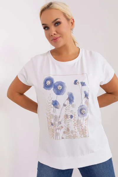 Bílé dámské tričko s modrými květy FPrice