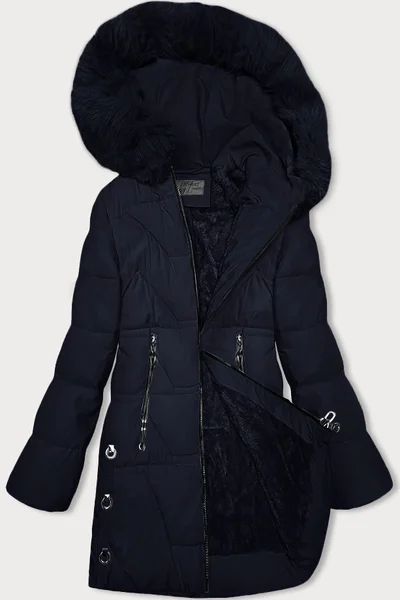 Černá dámská delší bunda s kapucí a kožíškem S'WEST