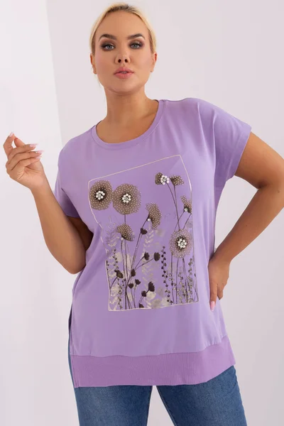 Lila dámské tričko s květovaným potiskem FPrice