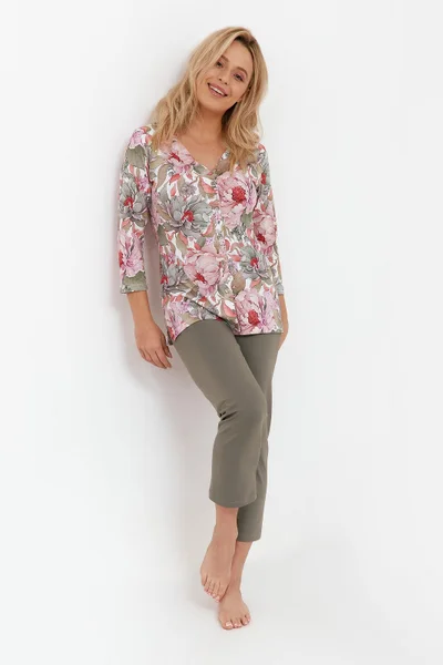 Pohodlné dámské pyžamo s květinovou košilí Cana