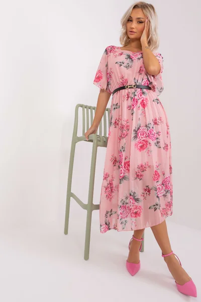 Romantické růžové dámské letní midi šaty FPrice