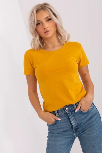Okrově žluté dámské tričko s krátkým rukávem FPrice