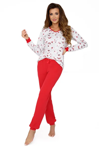 Bílo-červené dámské dlouhé pyžamo Donna