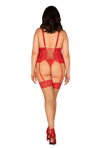 Sexy erotické červené punčochy na punčochový pás plus size Obsessive