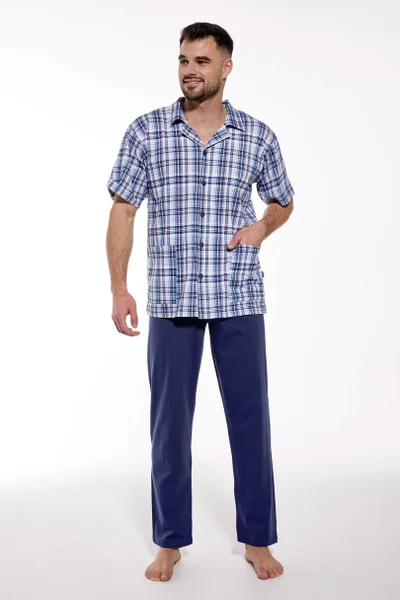 Modré pánské pyžamo s propínací košilí Cornette
