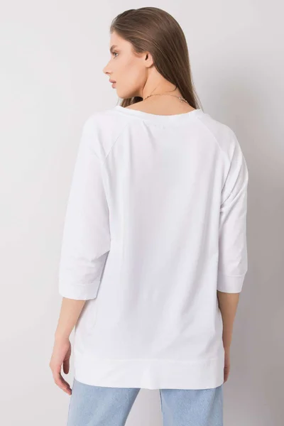 Volné dámské bílé tričko s 3/4 rukávem FPrice