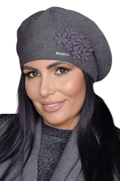Grafitově šedý elegantní dámský zimní baret Kamea