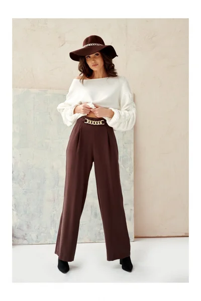 Široké dámské kalhoty s vysokým pasem Roco Fashion