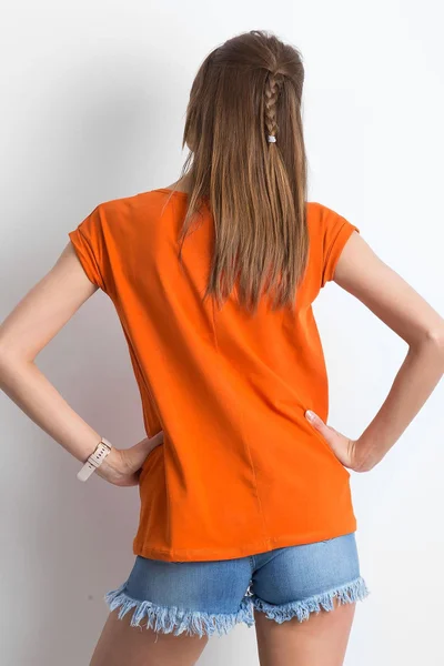 Dámské tmavě oranžové bavlněné triko s výstřihem do V FPrice