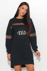 Dámské černé bavlněné šaty se zdobenými rukávy Numinou
