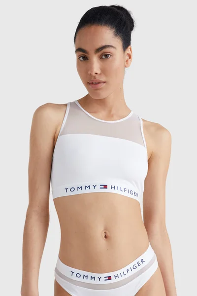 Bavlněná dámská bílá podprsenka zdobená síťovinou Tommy Hilfiger