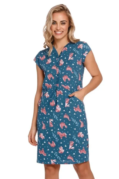 Dámská noční košilka Lesley modrá se zvířaty Dn-nightwear