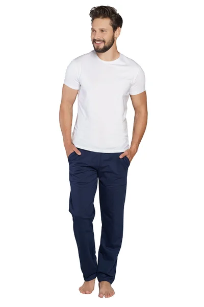 Tmavě modré pánské rovné kalhoty Italian Fashion