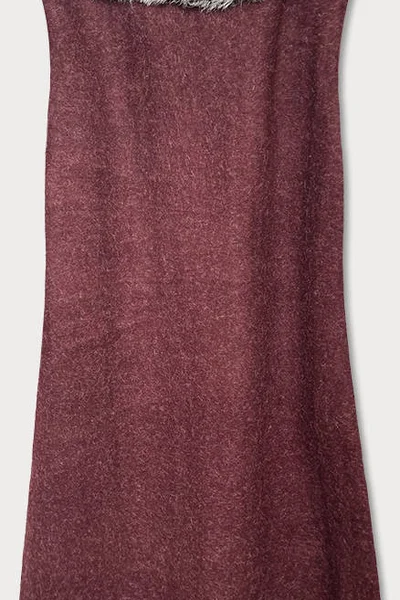 Dámská dlouhá vesta ve bordó barvě s kožešinou R946 Mar&Go