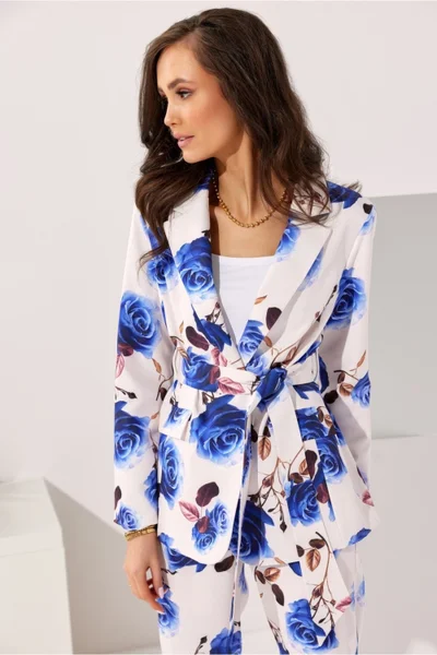 Modro-bílé módní dámské květované sako Roco Fashion