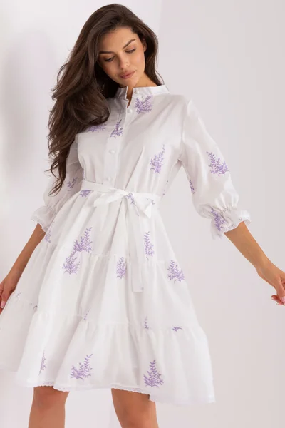 Bílé košilové šaty s jemným lila potiskem FPrice