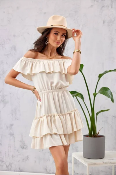 Krémové dámské mini šaty s volánky Roco Fashion