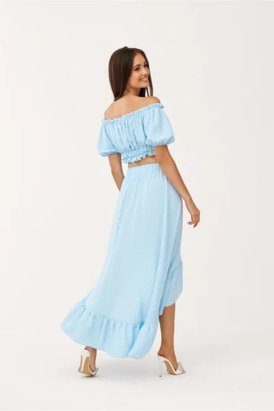 Bledě modrý dámský komplet top a asymetriská sukně Roco Fashion
