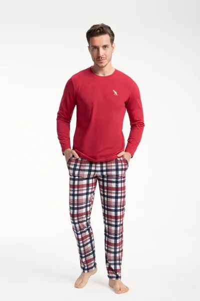 Červené pánské pyžamo s károvanými kalhotami Luna plus size