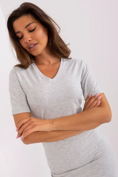 Klasické dámské V-neck tričko FPrice světle šedé