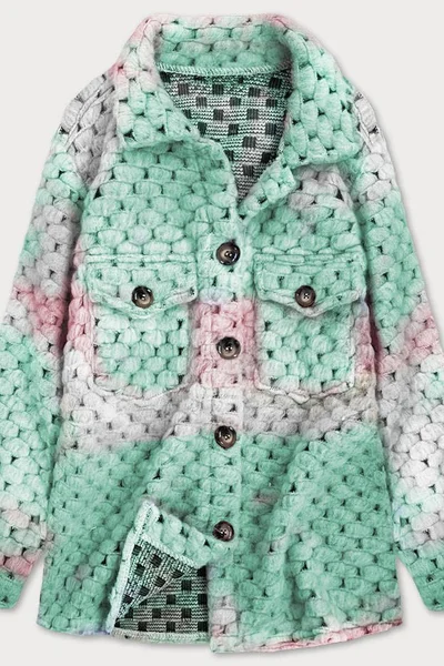 Růžovo-mátová dámská košilová bunda se stojáčkem YZ973 MADE IN ITALY (zielony)
