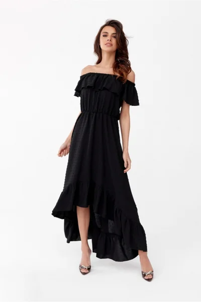 Vzdušné dlouhé černé šaty se spadlými rameny Roco Fashion