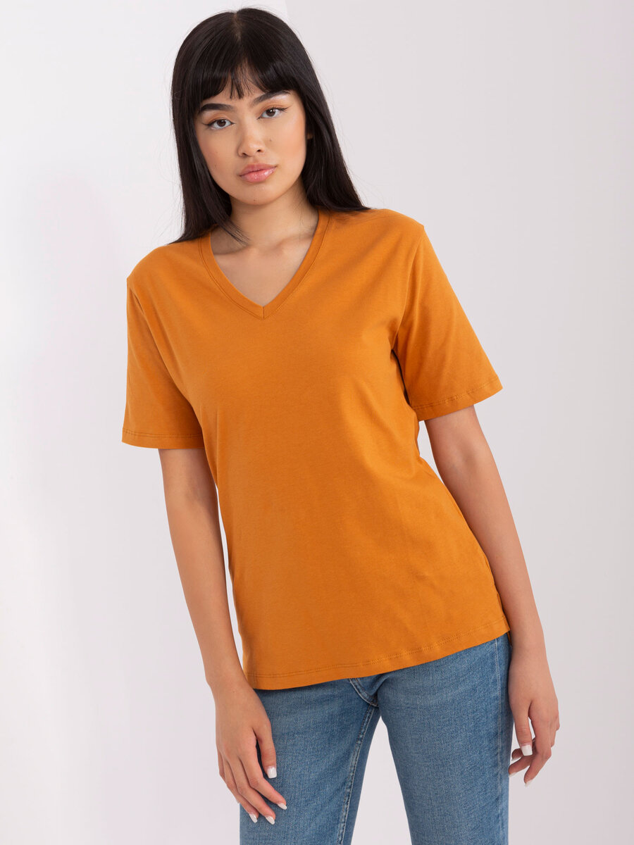 Oranžové dámské V-neck tričko FPrice, L i523_2016103427901