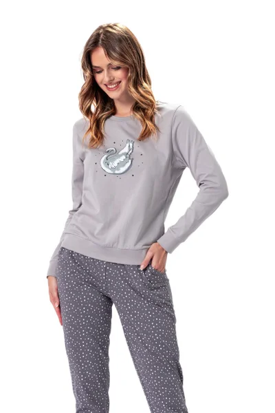 Bavlněné šedé dámské pyžamo LEVEZA