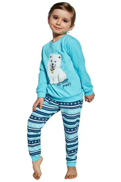 Dětské tyrkysové bavlněné pyžamo se štěnětem Cornette