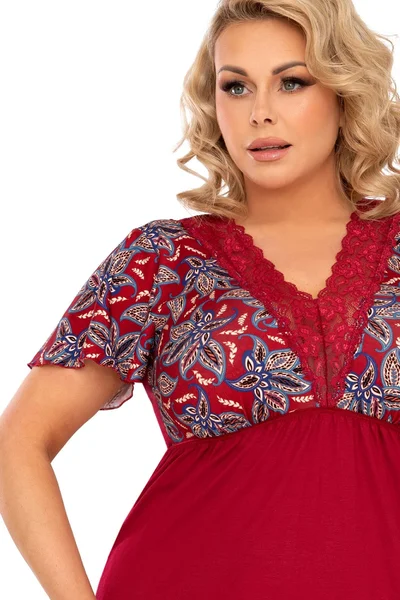 Plus size dámská červená noční košile s krátkými rukávy Donna