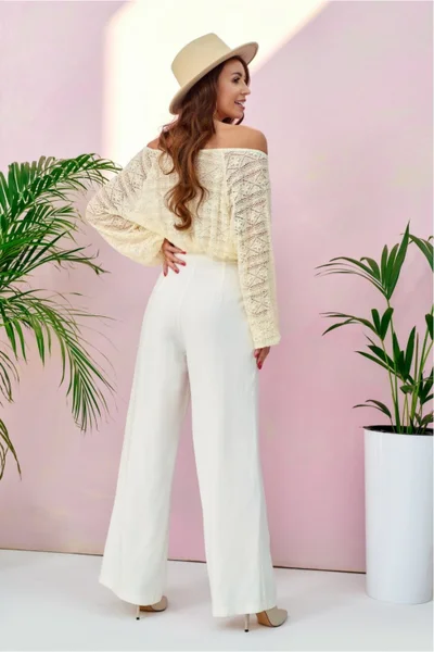 Letní široké dámské bílé kalhoty Roco Fashion