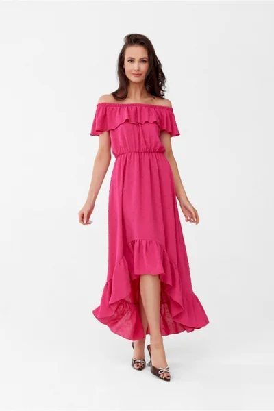 Tmavě růžové dámské asymetrické letní šaty Roco Fashion