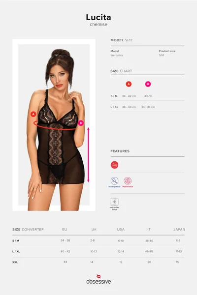 Dámská jemná košilka Lucita chemise - Obsessive černá