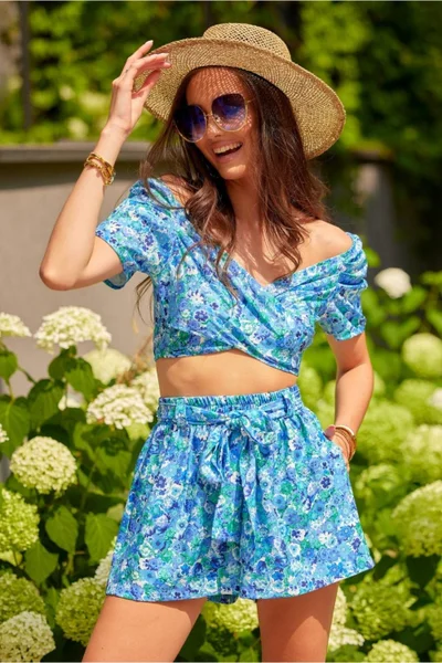 Sexy letní modrý komplet s crop topem Roco Fashion