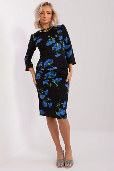 Modro-černý dámský komplet s přiléhavou sukní FPrice