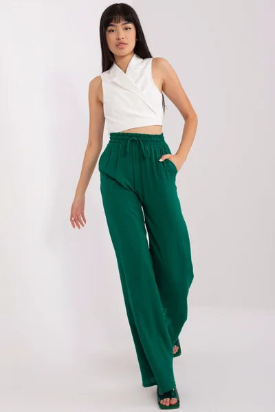 Dlouhé zelené dámské kalhoty s vysokým pasem FPrice