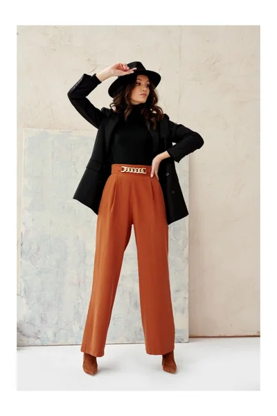 Hnědé dámské široké kalhoty Roco Fashion