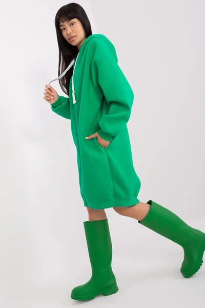 Maxi oversize dámská zelená mikina s kapucí FPrice
