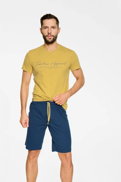 Pánské modro-žluté pyžamo se šortkami Henderson