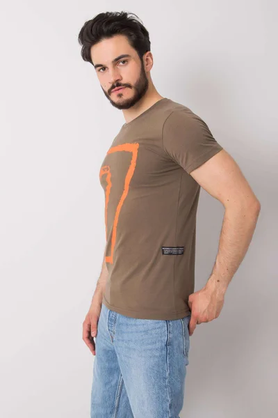 Pánské khaki bavlněné triko s potiskem pro muže FPrice