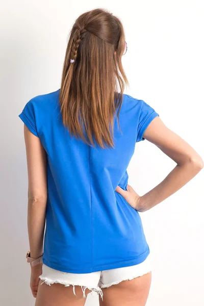 Bavlněné tmavě modré tričko s výstřihem do V FPrice