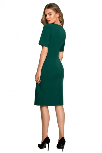 Tmavě zelené dámské pouzdrové šaty s krátkým rukávem STYLOVE