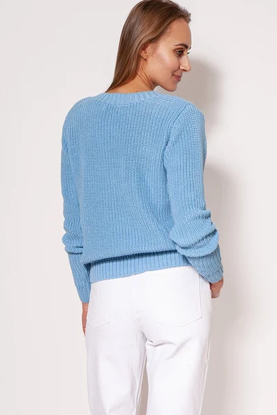 Bledě modrý dámský pulovr V-neck MKM