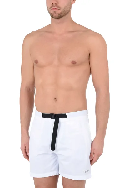 Pánské bílé plavky s černým páskem Calvin Klein