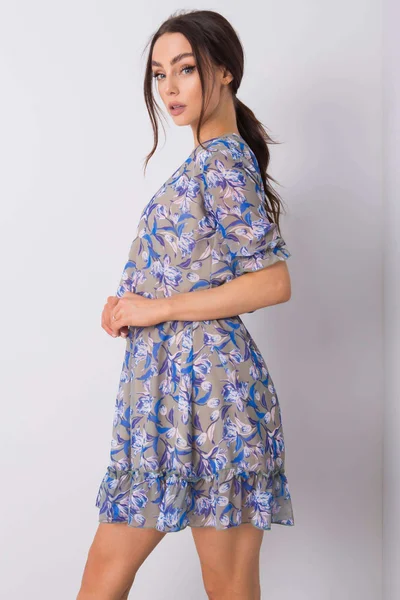 Dámské khaki dámské šaty s květinovým potiskem FPrice
