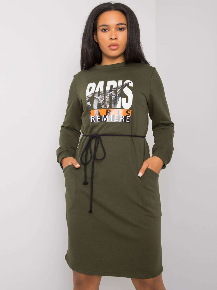 Dámské khaki dámské šaty s potiskem plus size FPrice, 38 i523_2016103210183