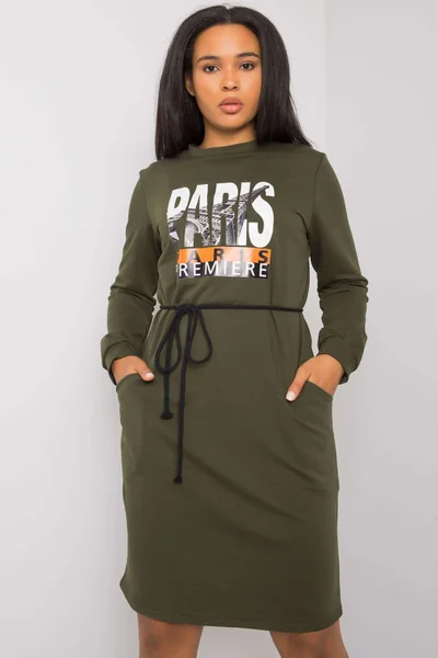 Dámské khaki dámské šaty s potiskem plus size FPrice