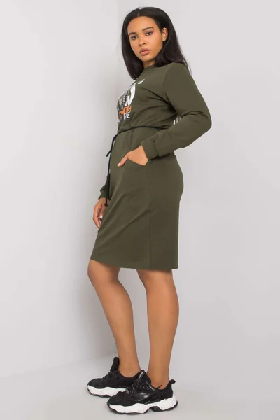 Dámské khaki dámské šaty s potiskem plus size FPrice