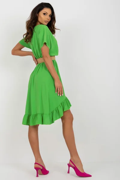 Lehké zelené šaty s asymetrickou sukní ITALY MODA