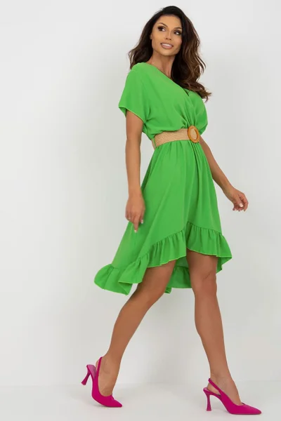 Lehké zelené šaty s asymetrickou sukní ITALY MODA